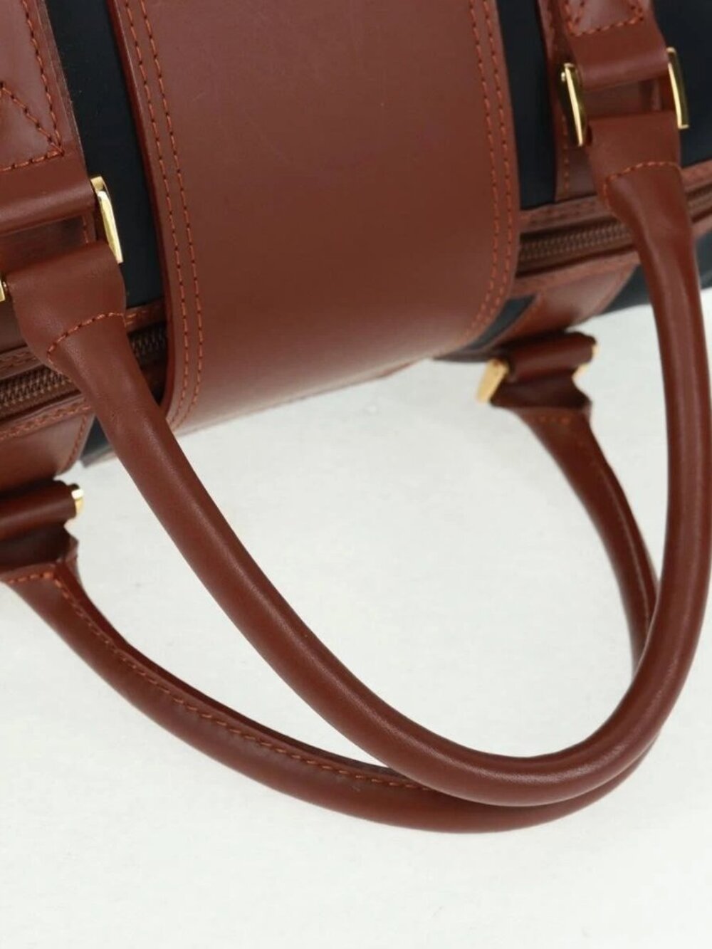 SAINT LAURENT Boston Bag Nylon Leather Navy Gold Auth bs31763 - Picture 8 of 16